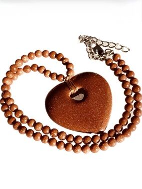 Necklace Huge Goldstone Heart Handmade Romantic Sparkly